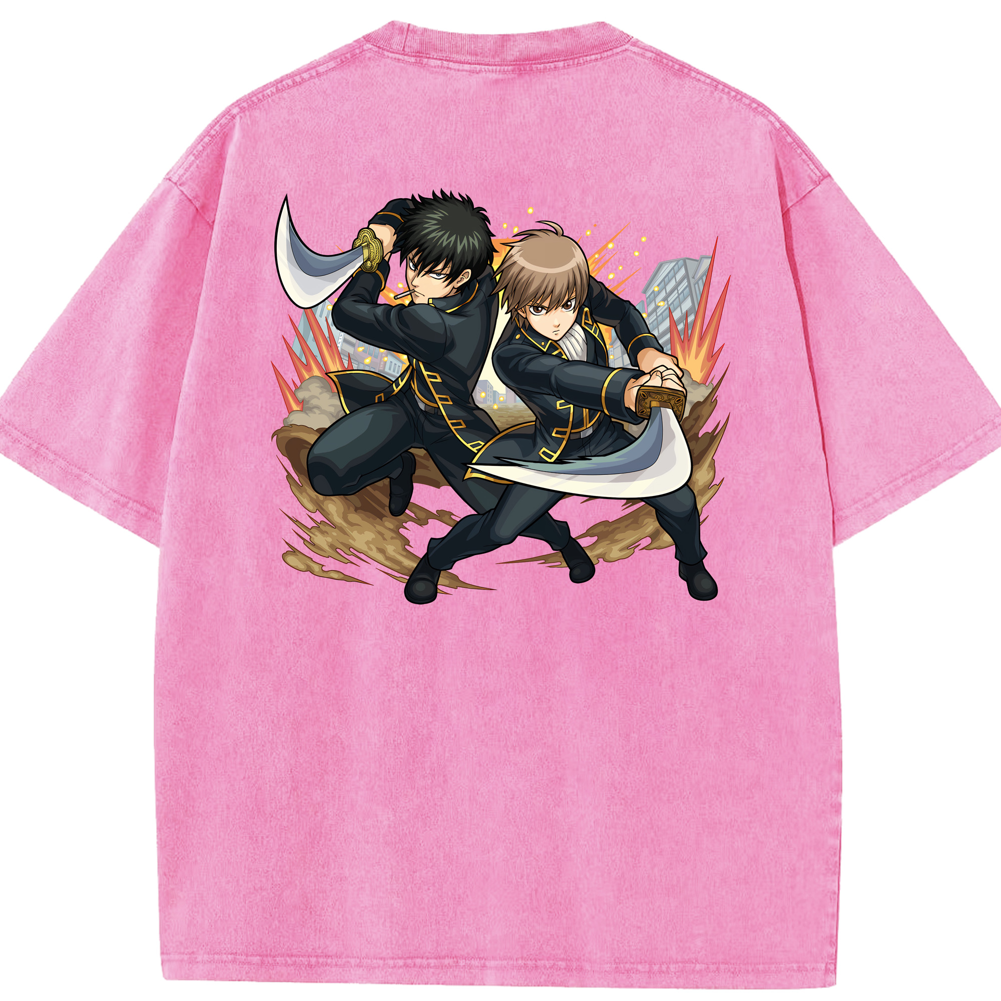 （画像用） ぎんたま 坂田銀時（さかたぎんとき） 神楽 志村新八（しむら しんぱち） GINTAMA Sakata Gintoki Kagura Shimura Shinpachi 綿100% ヴィンテージ風 半袖Tシャツ（背面プリント）